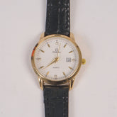 Woman Golden Dial Watch with Black Straps OMG