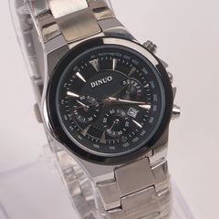 Two Tone Woman Silver Chain Watch Black Dial