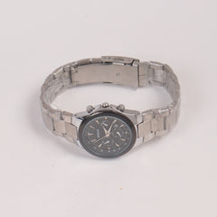 Two Tone Woman Silver Chain Watch Black Dial