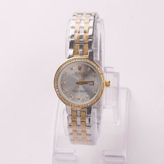 Two Tone Women's Chain Wrist Watch White Dial