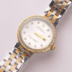 Two Tone Women's Chain Wrist Watch White Dial