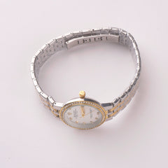 Two Tone Women's Chain Wrist Watch White Dial