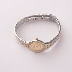 Two Tone Women's Golden Chain Wrist Watch With Golden Dial