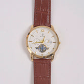 Man's Wrist Watch Golden with Brown Straps White