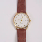 Man's Wrist Watch Golden with Brown Straps White