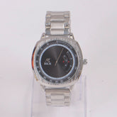 Mans Silver Chain Wrist Watch Black Dial