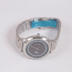 Mans Silver Chain Wrist Watch Black Dial
