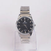 Mans Silver Chain Wrist Watch Black Dial