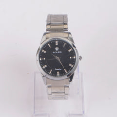 Mans Silver Chain Wrist Watch Black Dial