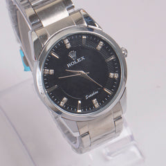 Mans Silver Chain Wrist Watch Black Dial