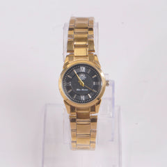 Womans Golden Chain Watch with Black Dial