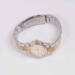Two Tone Womans Silver Chain Watch with White Dial