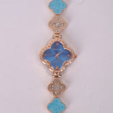 Two Tone Womans rosegold Chain Watch with cyan Dial