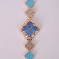 Two Tone Womans rosegold Chain Watch with cyan Dial