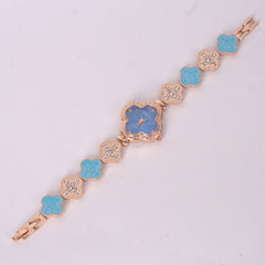 Two Tone Womans rosegold Chain Watch with cyan Dial