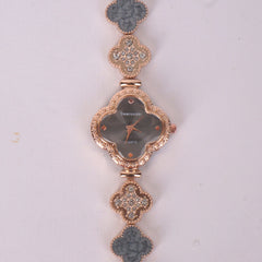 Two Tone Womans rosegold Chain Watch with Black Dial