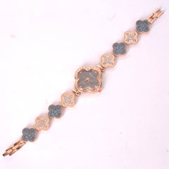 Two Tone Womans rosegold Chain Watch with Black Dial