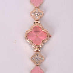 Two Tone Womans rosegold Chain Watch with Pink Dial