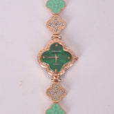 Two Tone Womans rosegold Chain Watch with Green Dial