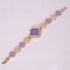 Two Tone Womans rosegold Chain Watch with Purple Dial