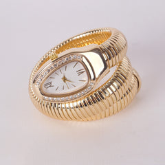 Womans Snake Watch Design Golden White