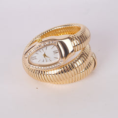 Womans Snake Watch Design Golden White