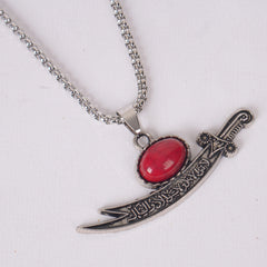 Ya Ali Sword Pendant Necklace with Red Stone