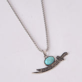 Ya Ali Sword Pendant Necklace with Blue Stone