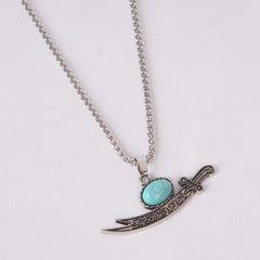 Ya Ali Sword Pendant Necklace with Blue Stone