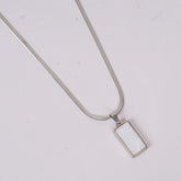 Silver-Tone Rectangular Pendant Necklace with White Inlay