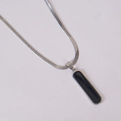 Silver-Tone Black Bar Pendant Necklace