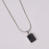 Silver-Tone Black Square Pendant Necklace