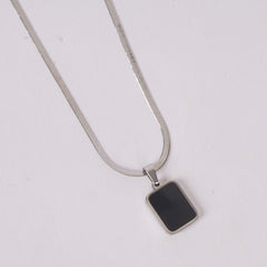 Silver-Tone Black Square Pendant Necklace