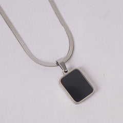 Silver-Tone Black Square Pendant Necklace
