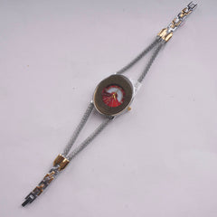 Women's Stylish Chain Watch Silver Red