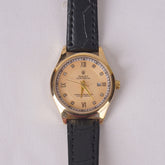 Woman Golden Dial Watch with Black Straps