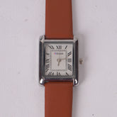 Woman Silver Watch with Orange Staps Square Shape