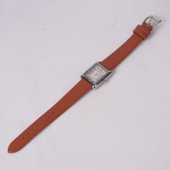 Woman Silver Watch with Orange Staps Square Shape