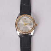 Woman Silver Dial Watch with Black Straps