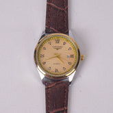 Woman Silver-Golden Dial Watch with Brown Straps