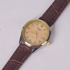 Woman Silver-Golden Dial Watch with Brown Straps
