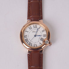 Woman Rosegold Dial Watch with Leather Brown Straps White