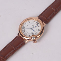 Woman Rosegold Dial Watch with Leather Brown Straps White