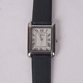 Woman Silver Watch with Black Staps Square Shape