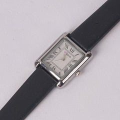 Woman Silver Watch with Black Staps Square Shape