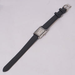 Woman Silver Watch with Black Staps Square Shape