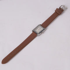 Woman Silver Watch with Brown Staps Square Shape