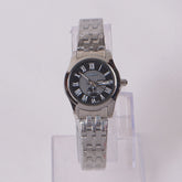 Woman's Silver Chain Watch with Black Dial DINUO