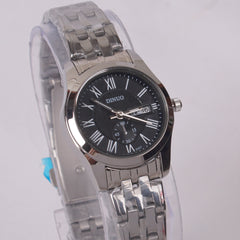 Woman's Silver Chain Watch with Black Dial DINUO