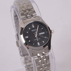 Woman's Silver Chain Watch with Black Dial DINUO 1